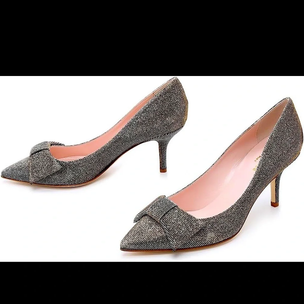 Kate Spade Juliette Italy Bow Pointed Toe Dress Pumps Sparking Bronze Bridal 9.5